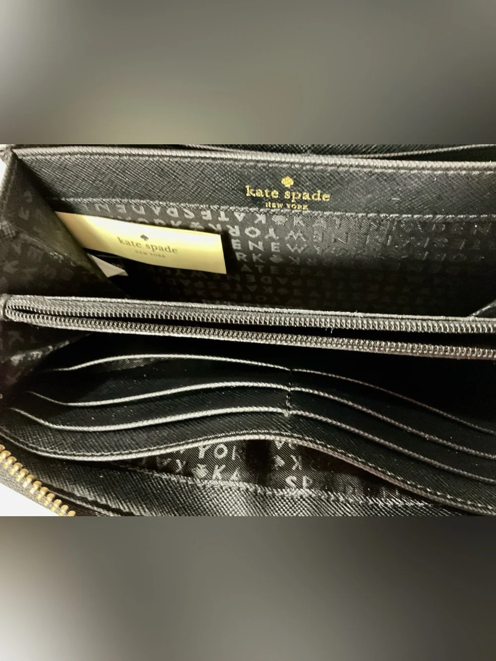 Kate Spade-“WILSON”-durable, black nylon fabric -beaded zip around wallet